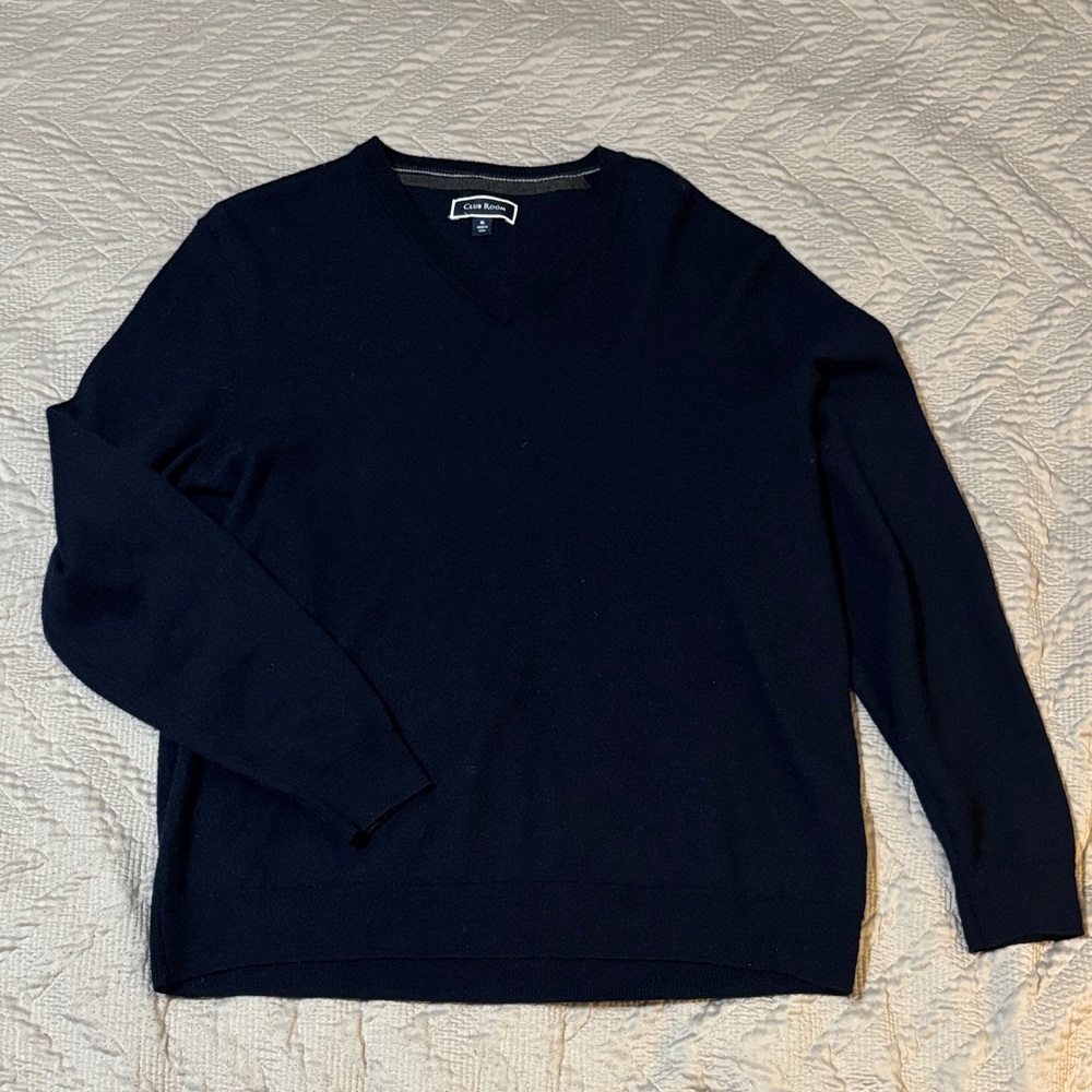 Merino Wool Navy V-Neck Sweater